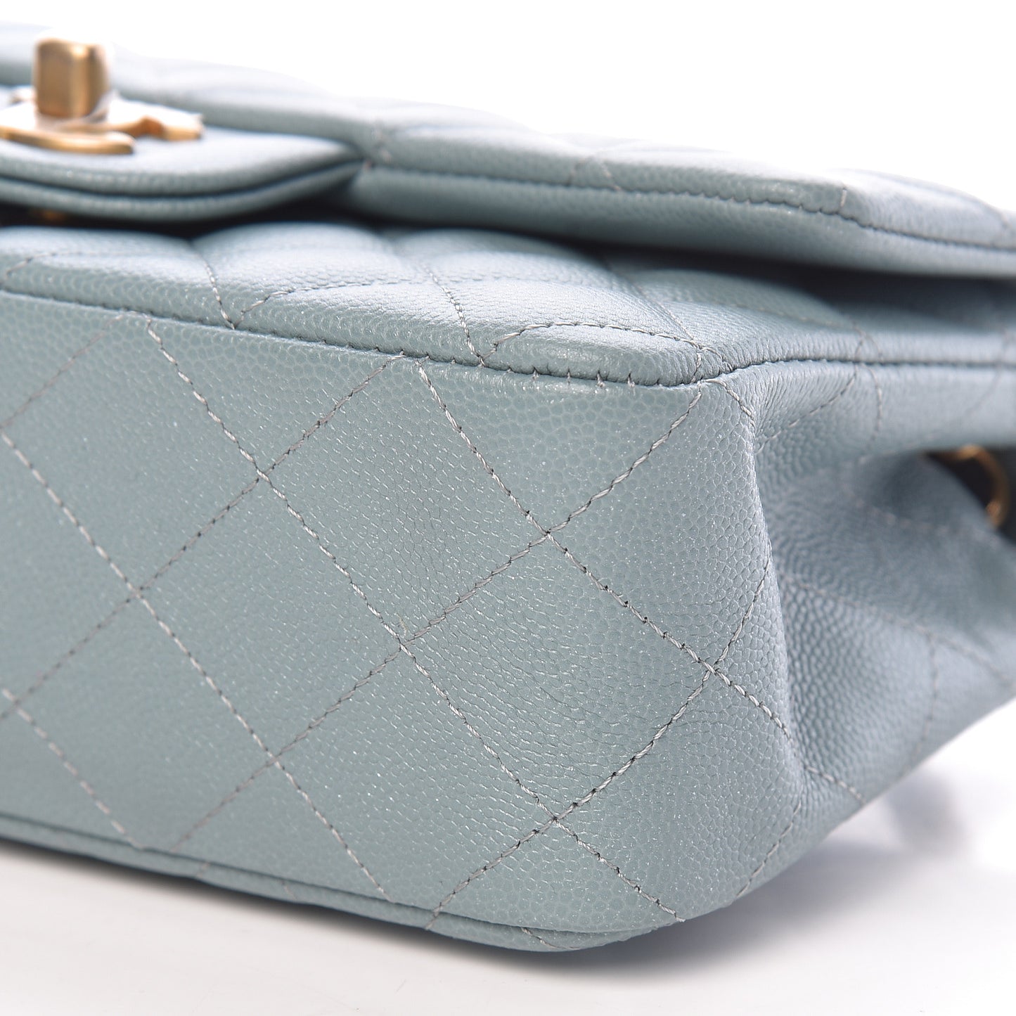 Iridescent Caviar Quilted Mini Rectangular Flap Light Blue