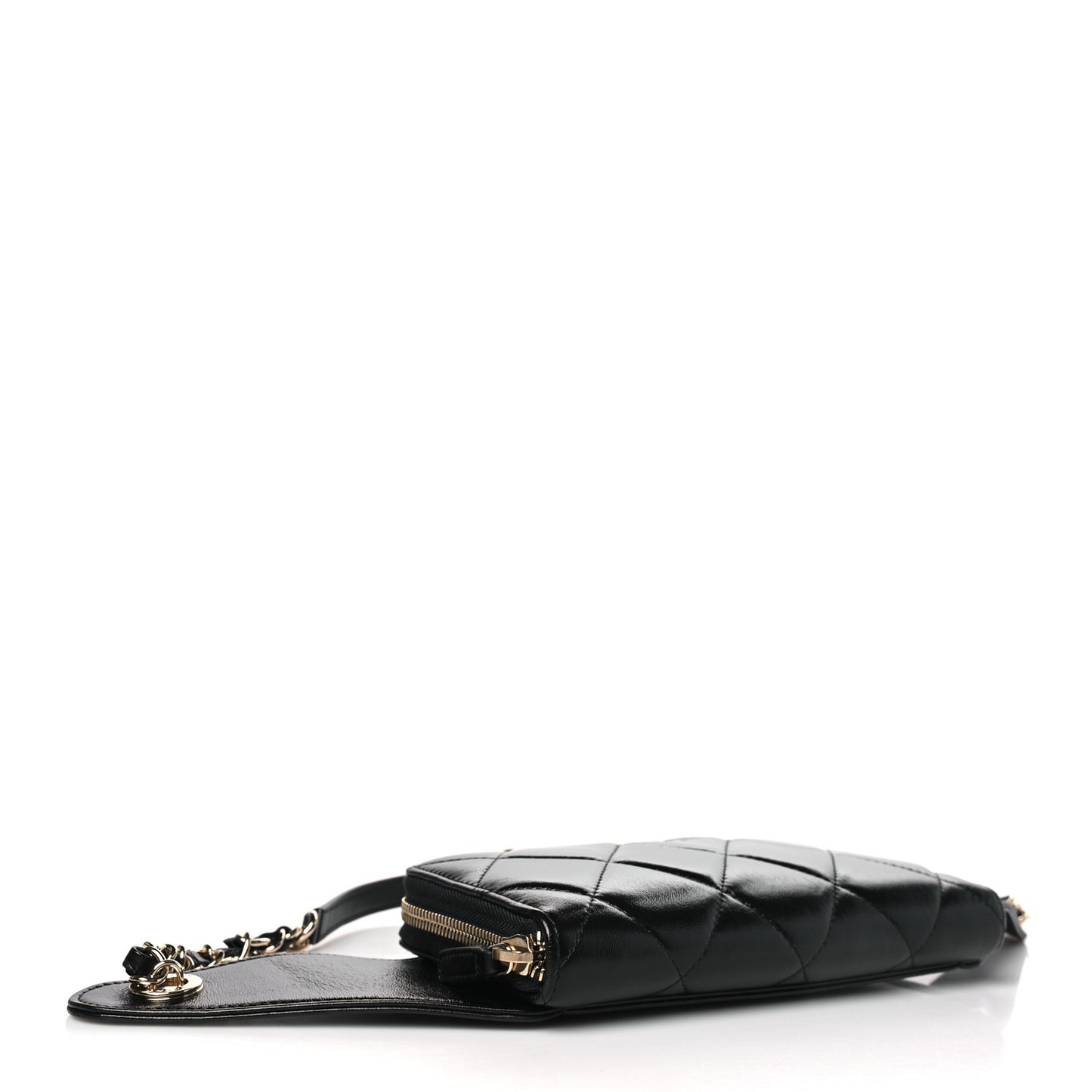 Shiny Lambskin Gusset Zip Around Waist Belt Wallet Black