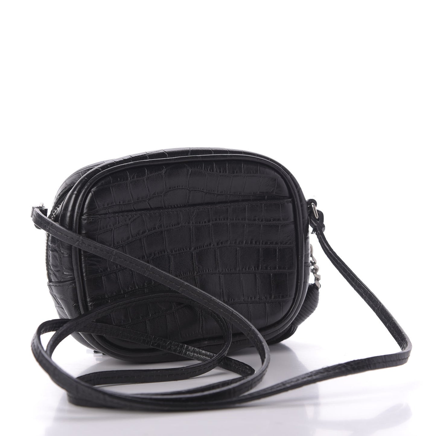 Calfskin Crocodile Embossed Monogram Blogger Bag Black
