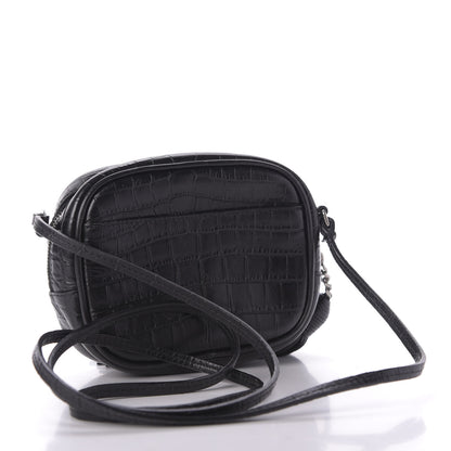 Saint Laurent Calfskin Crocodile Embossed Monogram Blogger Bag Black 3 of 9