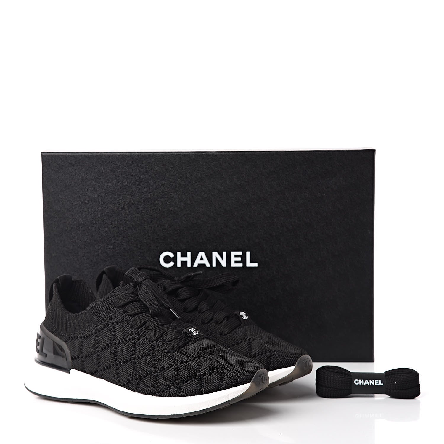 Chanel Mixed Fibers Quilted Womens CC Sneakers 35.5 Black 9 of 9