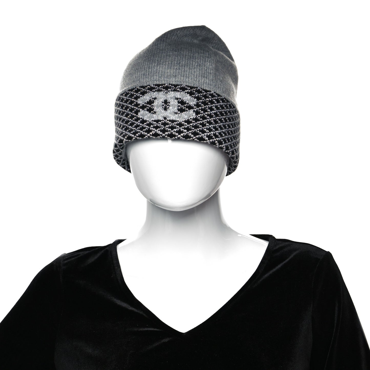 Cashmere Blend CC Beanie Hat With Gloves Set Black Grey