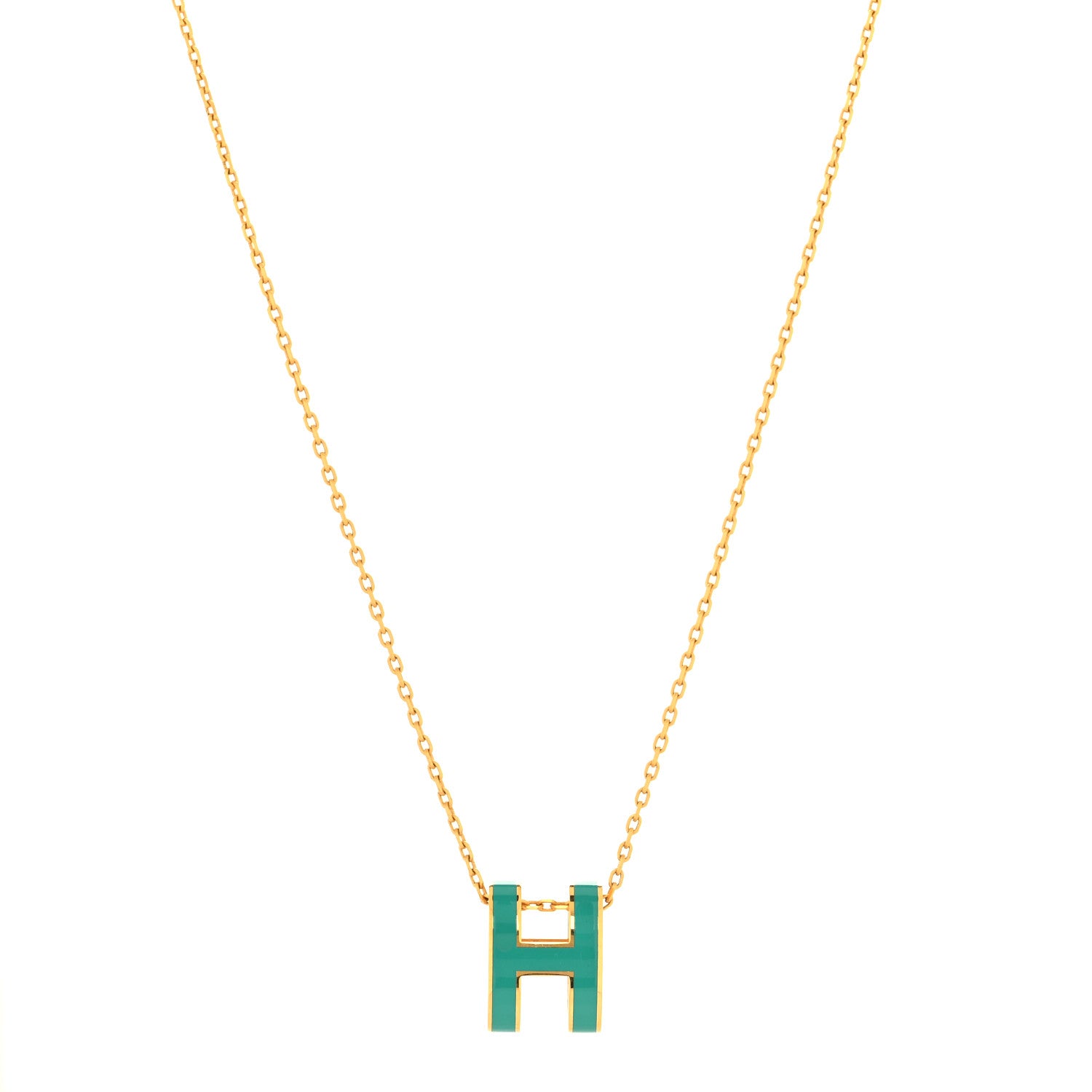 Hermes Lacquered Gold Pop H Pendant Necklace Malachite 1 of 5