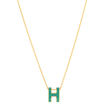 Hermes Lacquered Gold Pop H Pendant Necklace Malachite 1 of 5