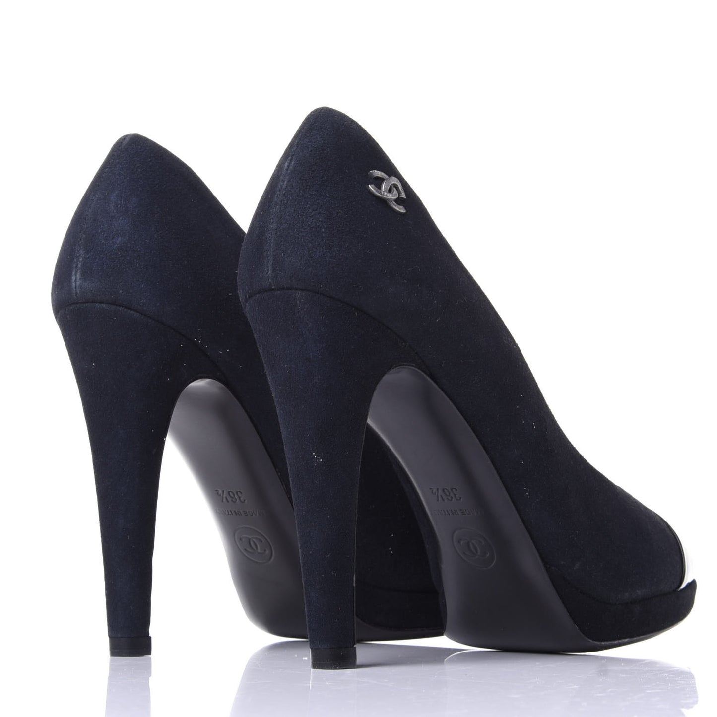 Suede Patent Calfskin Cap Toe CC Pumps 36.5 Navy
