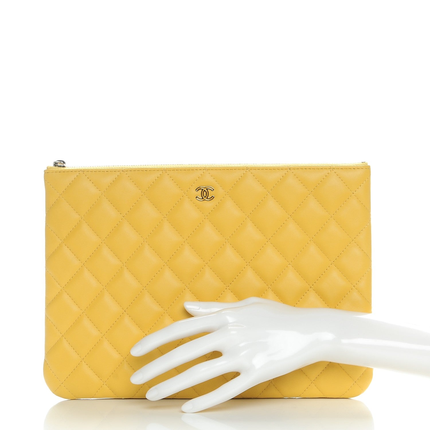 Chanel Lambskin Quilted Medium Cosmetic Case Yellow 2 of 7