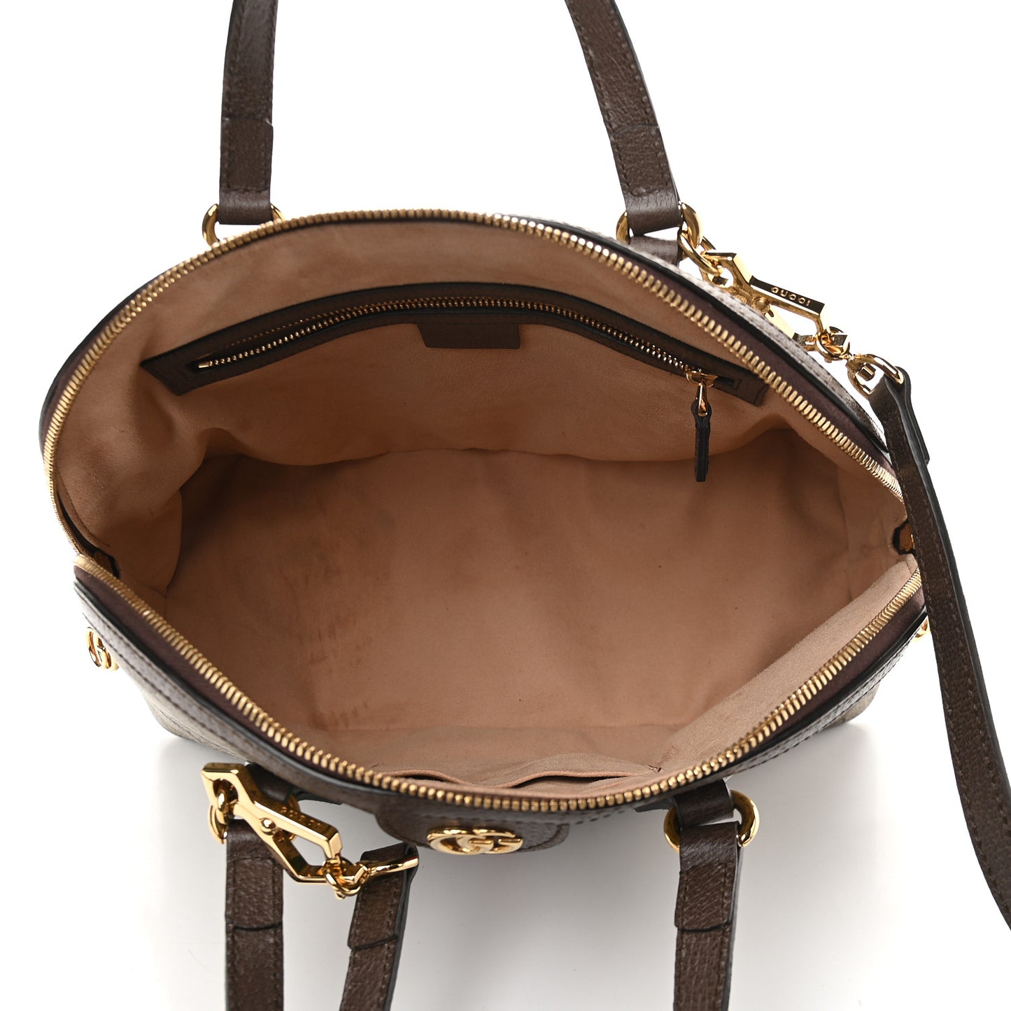 GG Supreme Monogram Web Medium Ophidia Top Handle Dome Bag Brown