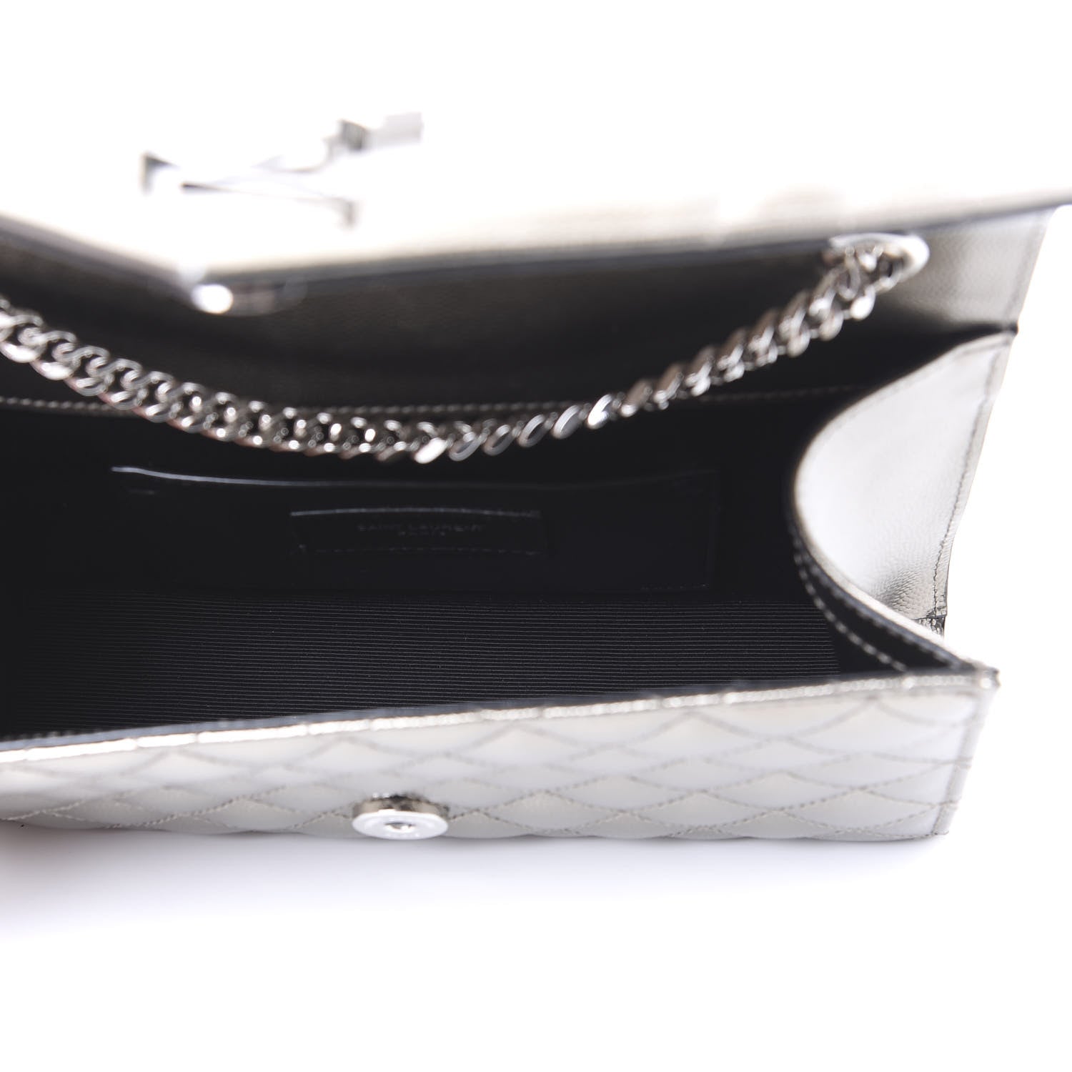 Saint Laurent Metallic Grain De Poudre Textured Mixed Matelasse Triquilt Small Monogram Satchel Piombo 4 of 8