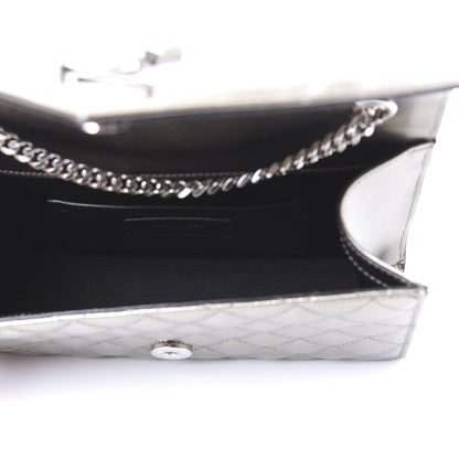 Saint Laurent Metallic Grain De Poudre Textured Mixed Matelasse Triquilt Small Monogram Satchel Piombo 4 of 8