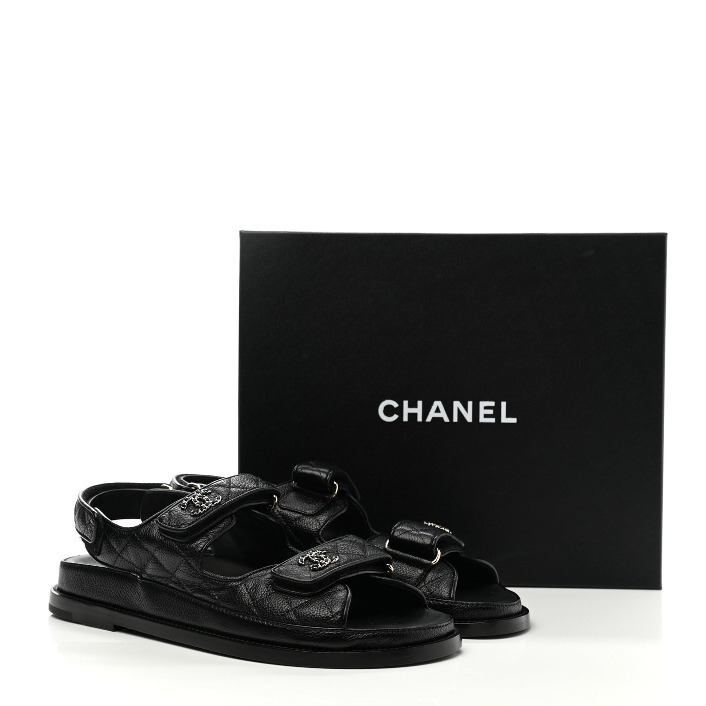 Grained Calfskin Velcro Dad Sandals 39.5 Black