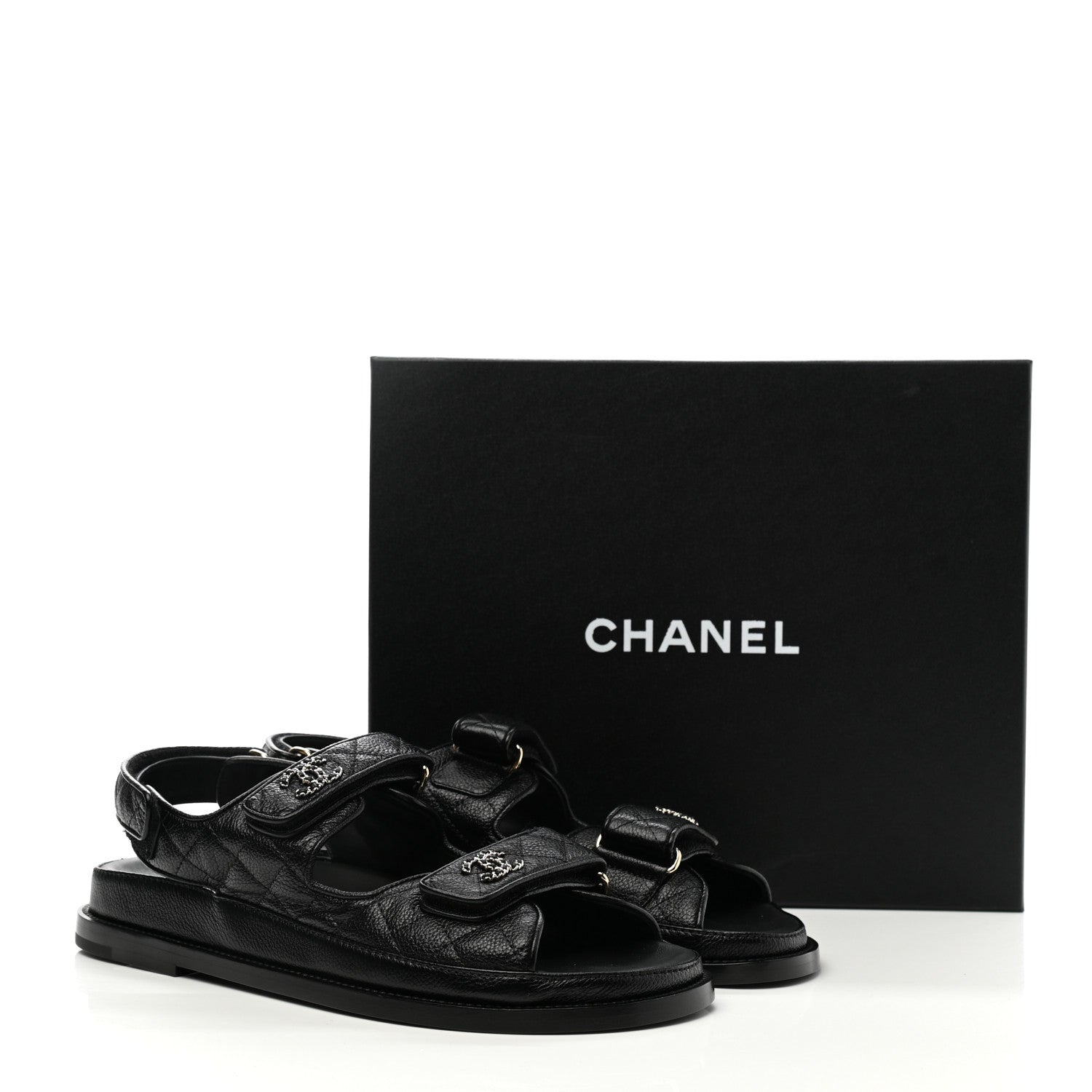 Chanel Grained Calfskin Velcro Dad Sandals 39.5 Black 9 of 9
