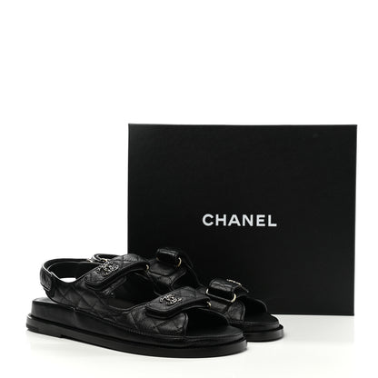 Chanel Grained Calfskin Velcro Dad Sandals 39.5 Black 9 of 9