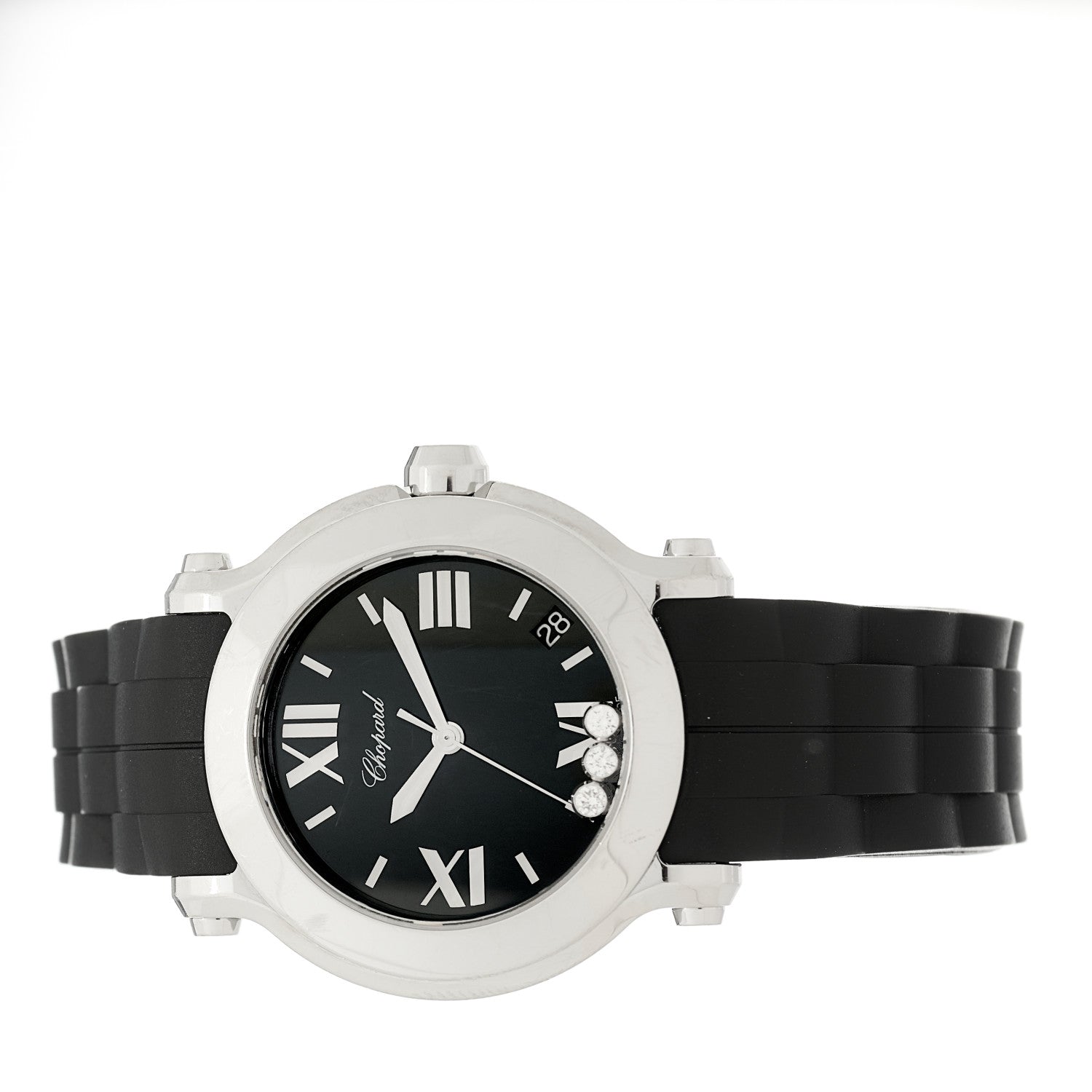 Chopard Stainless Steel Rubber 3 Diamond 36mm Happy Sport Quartz Watch Black 2 of 5