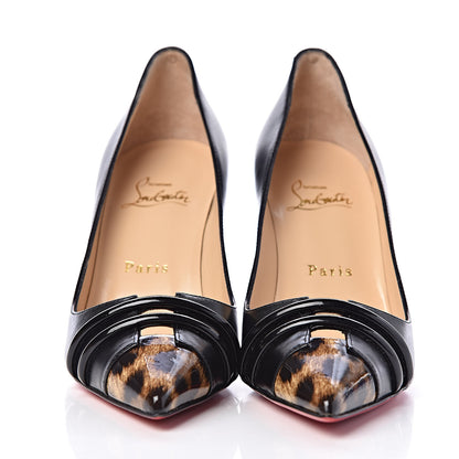Christian Louboutin Nappa Patent Leopard Print Front Double 85 Pumps 36.5 Black 2 of 9