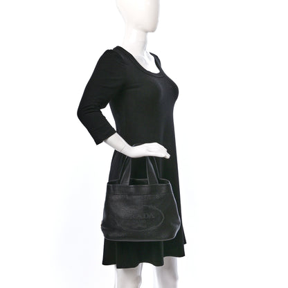 Prada Vitello Daino Soft Perforated Logo Tote Black 2 of 9
