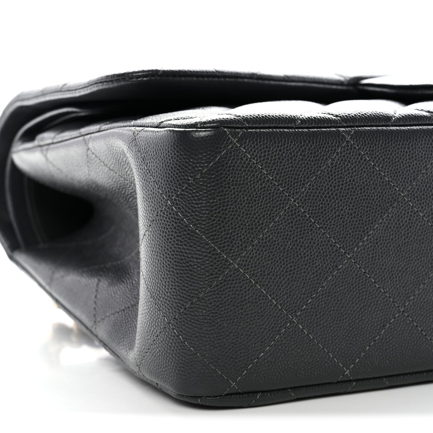 Caviar Quilted Jumbo Double Flap Dark Grey
