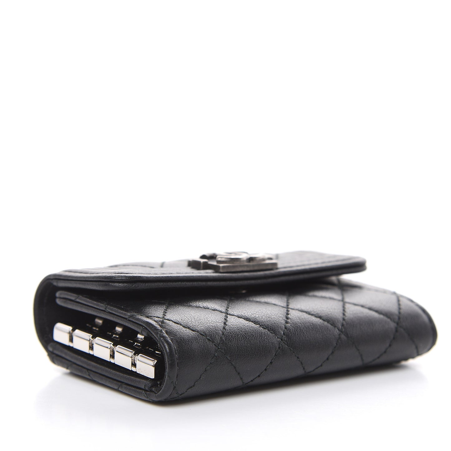 Calfskin Quilted 4 Key Holder Boy Flap Black