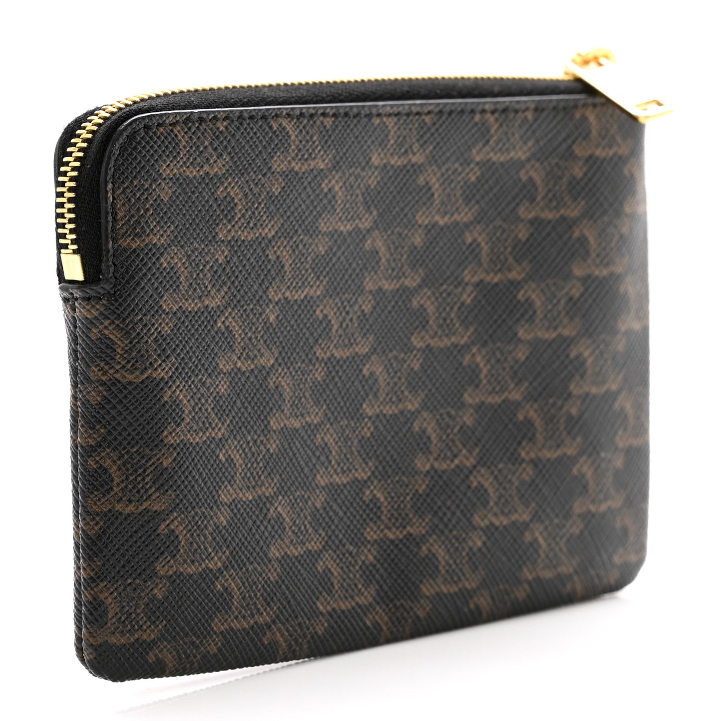 Triomphe Canvas Logo Coin and Card Pouch With Hook Black