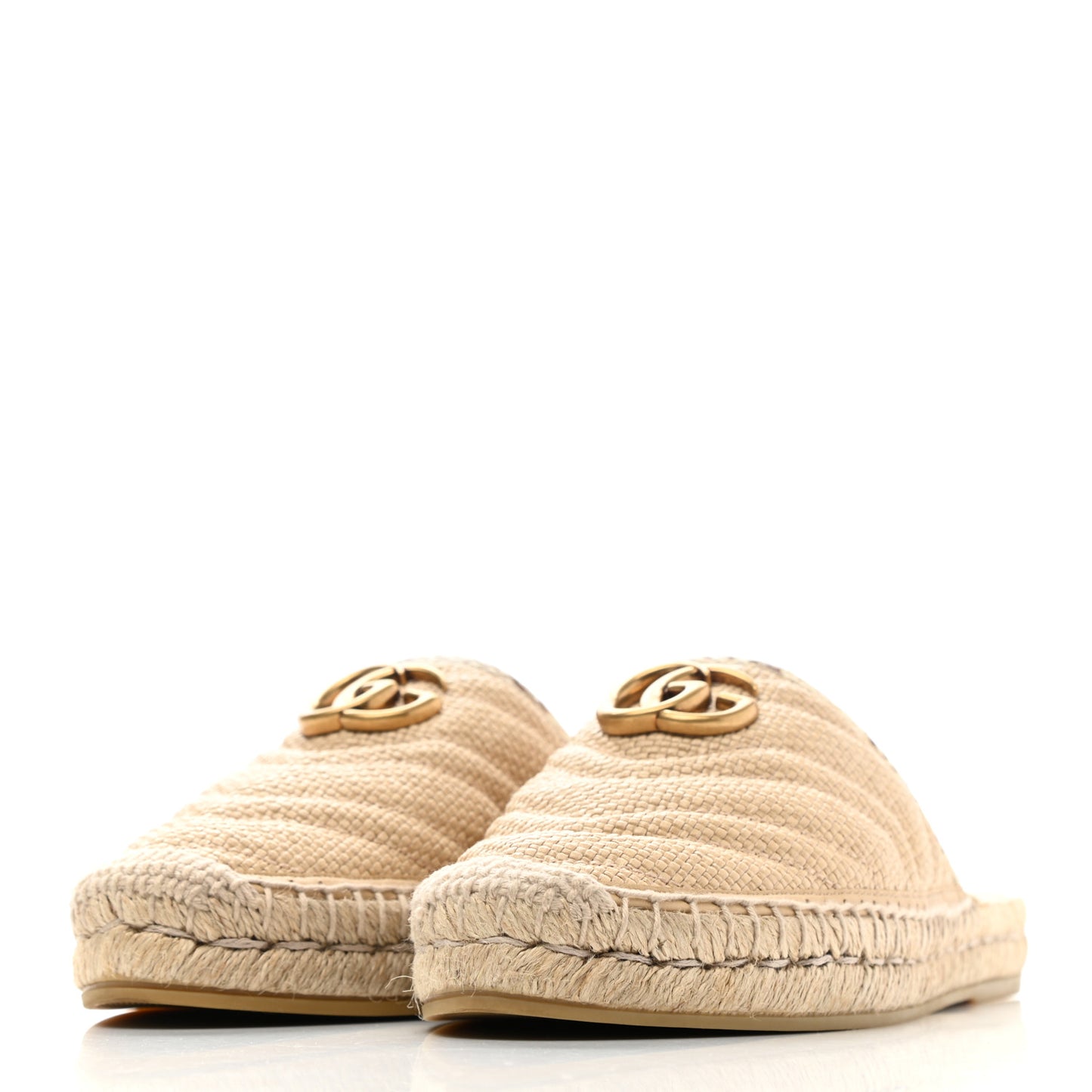 Straw Elaphe Matelasse GG Marmont Espadrille Slippers 38 Natural Cream Brown