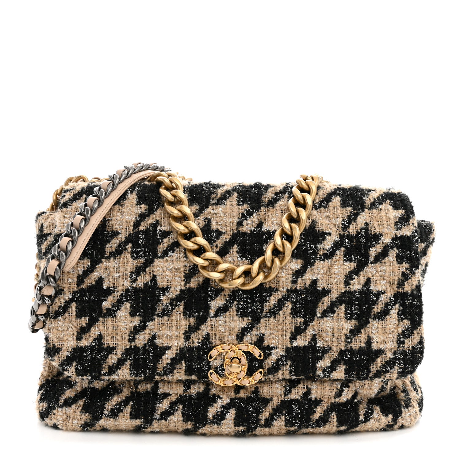 Chanel Tweed Maxi Chanel 19 Flap Beige Black 1 of 10