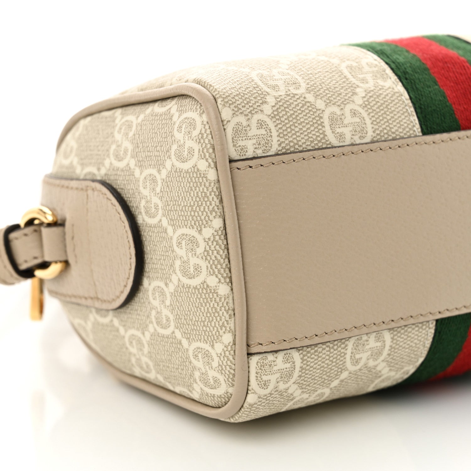 Gucci GG Supreme Monogram Textured Dollar Calfskin Web Super Mini Ophidia Top Handle Bowler Bag Beige Mystic White Oatmeal 8 of 10