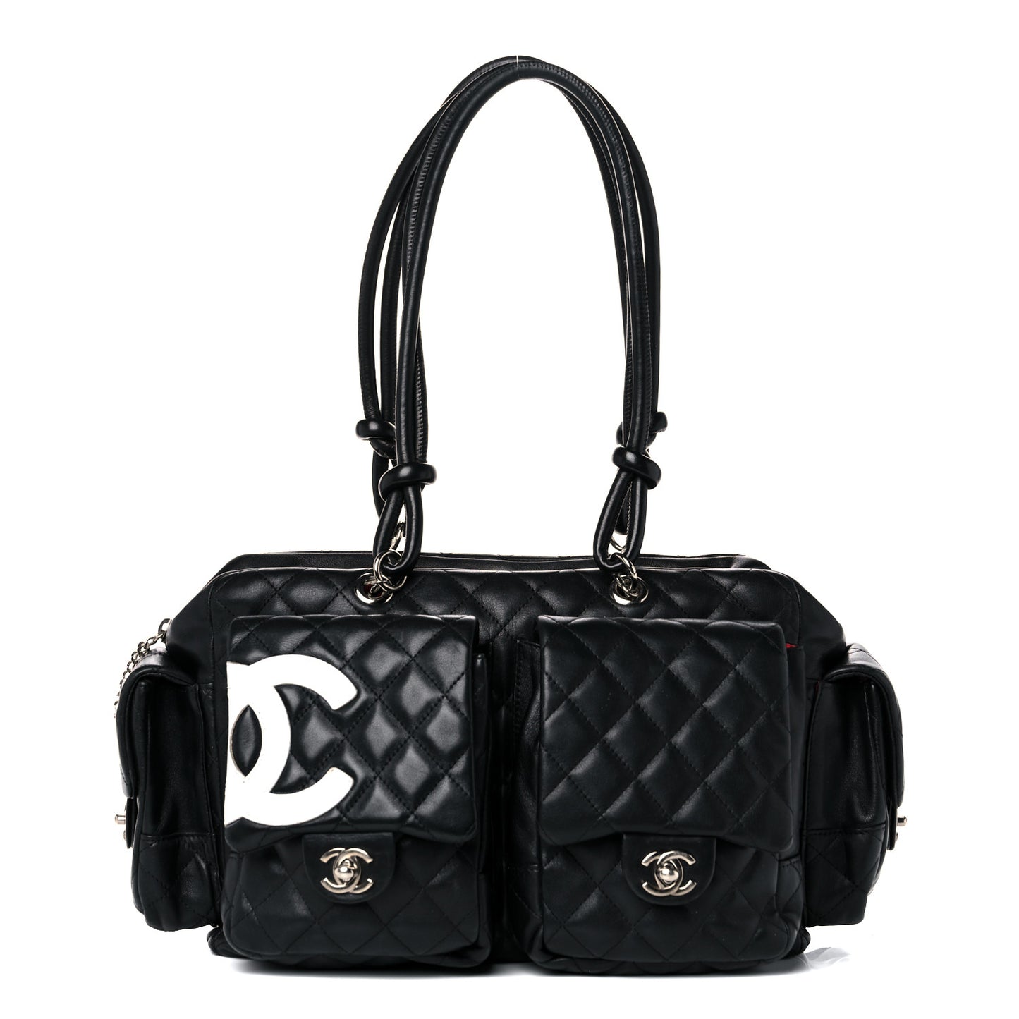 Calfskin Quilted Large Cambon Multipocket Reporter Black White