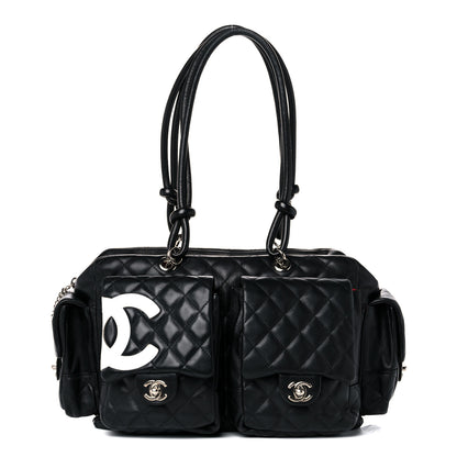 Chanel Calfskin Quilted Large Cambon Multipocket Reporter Black White 1 of 18