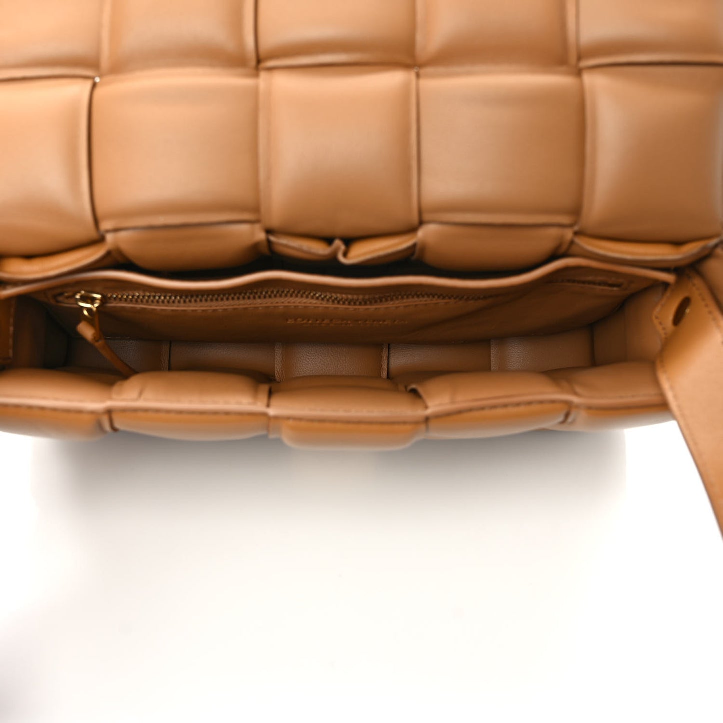 Nappa Maxi Intreccio Padded Cassette Crossbody Bag Caramel