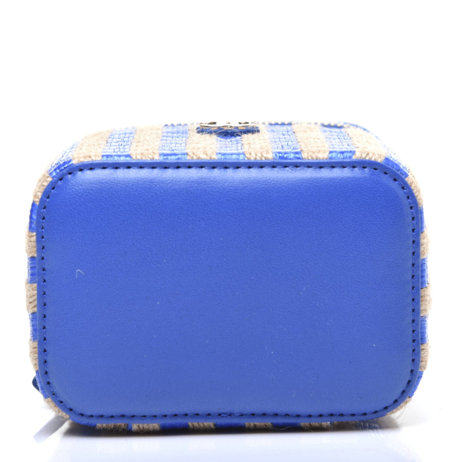 Chanel Raffia Jute Striped Mini Vanity Case With Chain Blue Beige 12 of 14