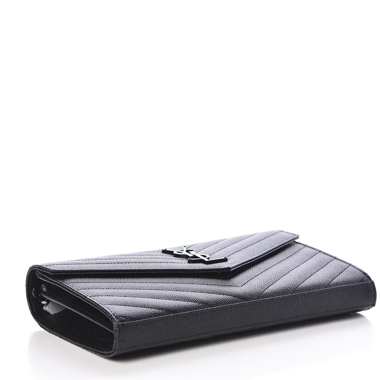 Saint Laurent Grain De Poudre Matelasse Chevron Monogram Chain Wallet Black 4 of 10