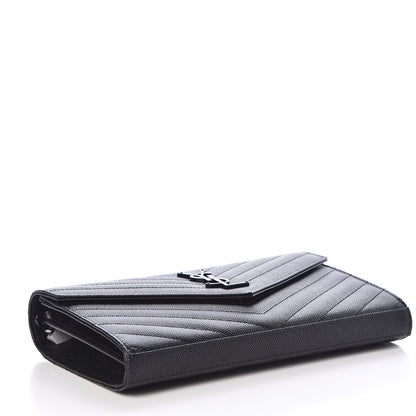 Saint Laurent Grain De Poudre Matelasse Chevron Monogram Chain Wallet Black 4 of 10