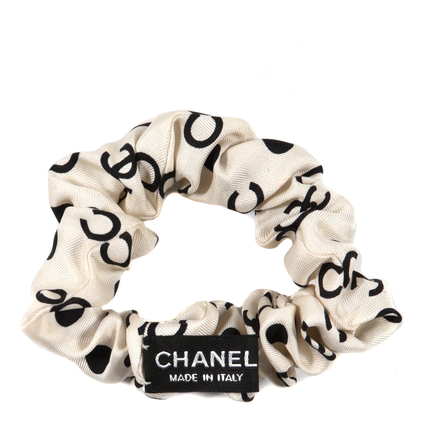 Silk CC Twilly Hair Tie Ivory Black