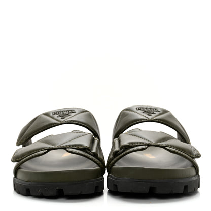 Prada Nappa Logo Quilted Velcro Strap Lug Sole Slide Sandals 36.5 Militare 2 of 14