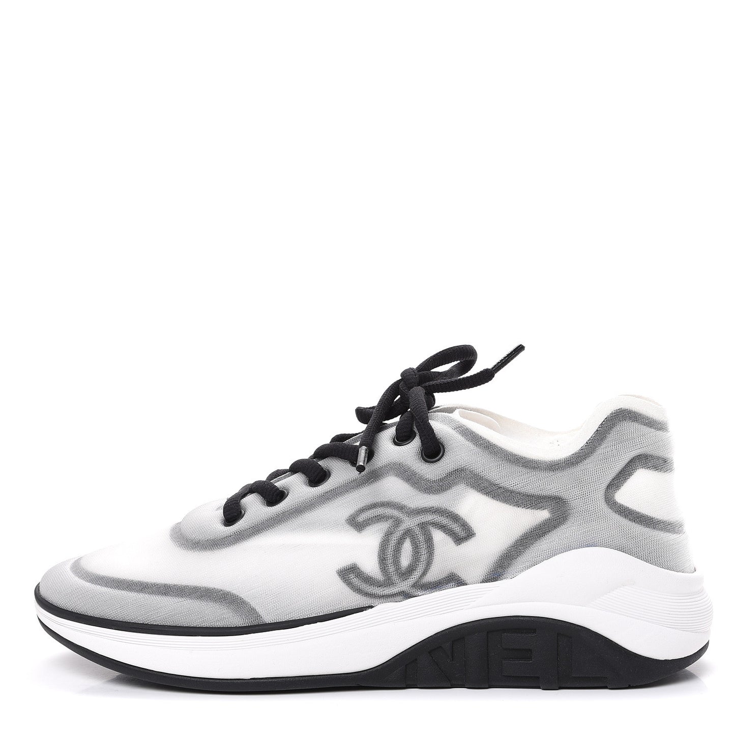 Calfskin Mesh Lycra Womens Logo Sneakers 38.5 White Black