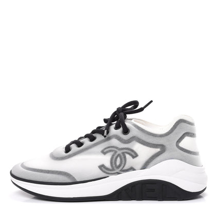 Chanel Calfskin Mesh Lycra Womens Logo Sneakers 38.5 White Black 1 of 7