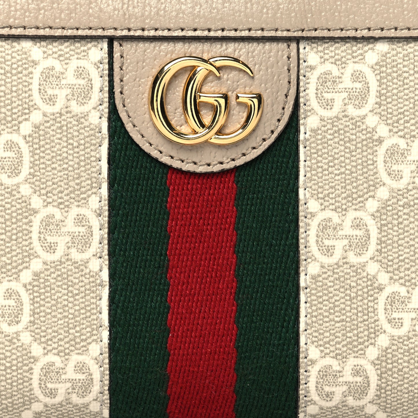 GG Supreme Monogram Textured Dollar Calfskin Web Ophidia Zip Around Wallet Beige Mystic White Oatmeal
