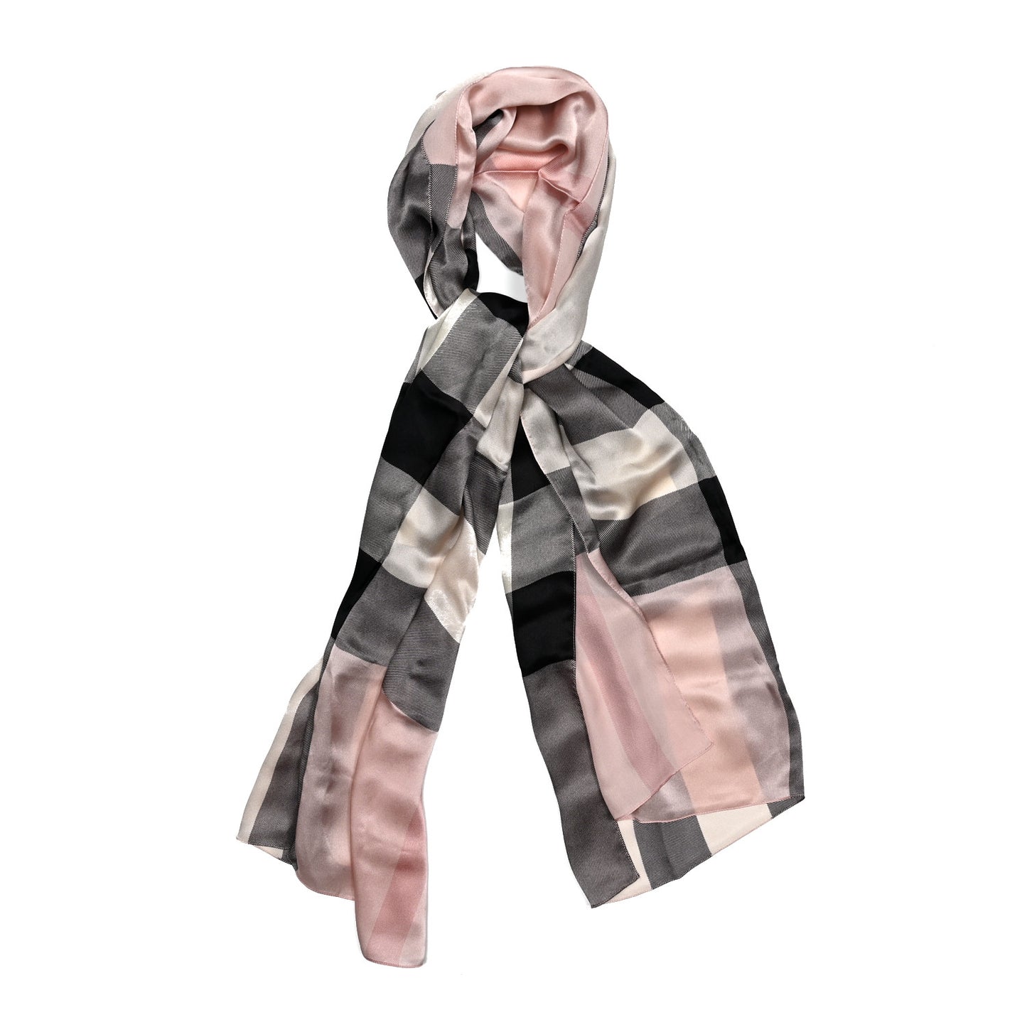 Silk Giant Check Scarf Pink Ivory