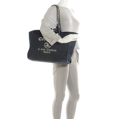 Chanel Canvas Large Deauville Tote Dark Blue 3 of 14