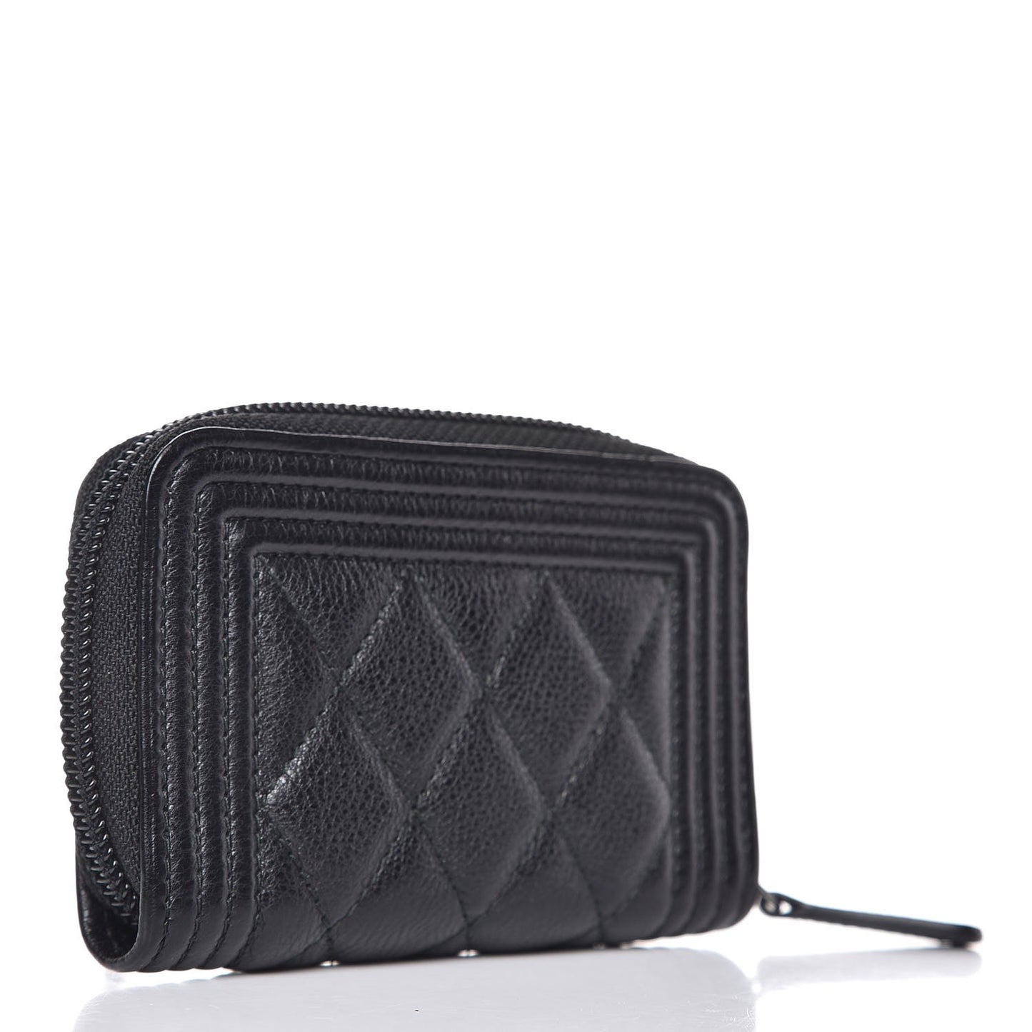 Calfskin Quilted Boy Zip Around Coin Purse Wallet Black