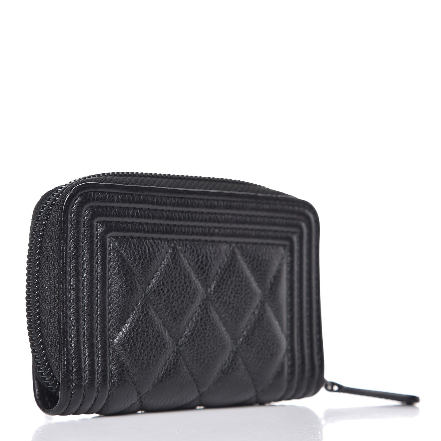 Chanel Calfskin Quilted Boy Zip Around Coin Purse Wallet Black 3 of 8
