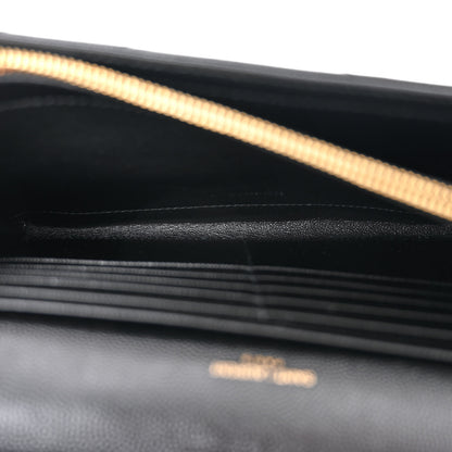 Saint Laurent Grain De Poudre Matelasse Chevron Monogram Chain Wallet Black 5 of 10
