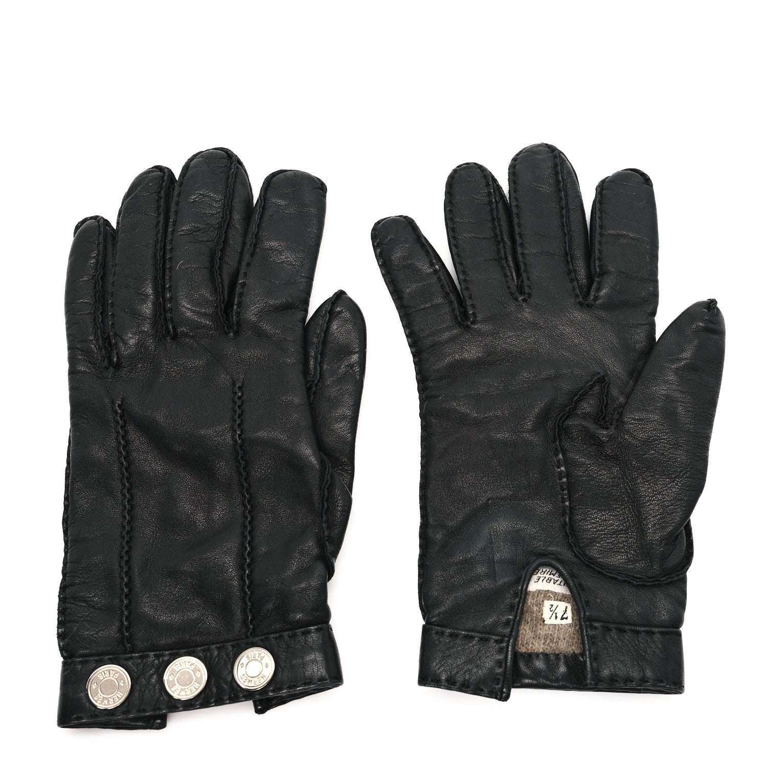 Hermes Lambskin Clous de Selle Gloves 7.5 Black 1 of 5