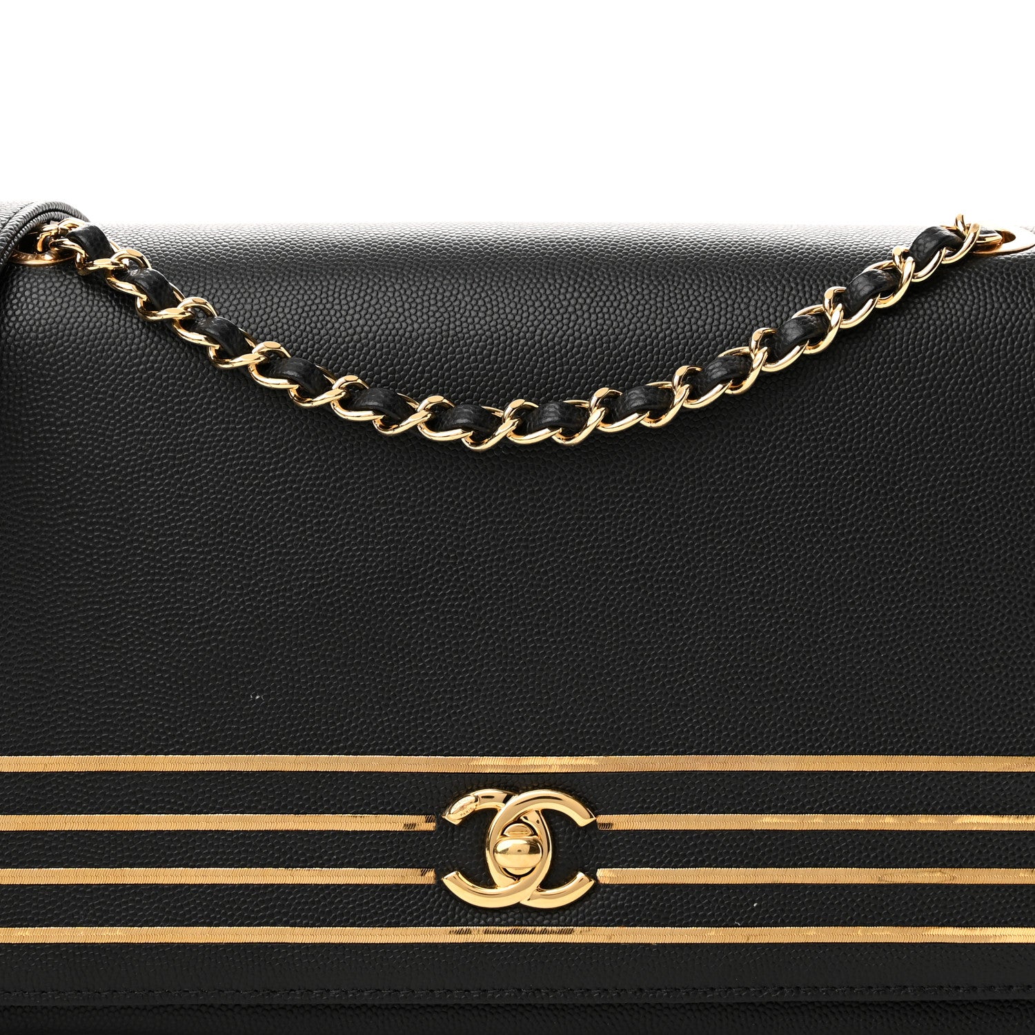 Chanel Grained Calfskin Embroidered Captain Gold Flap Bag Black 8 of 11