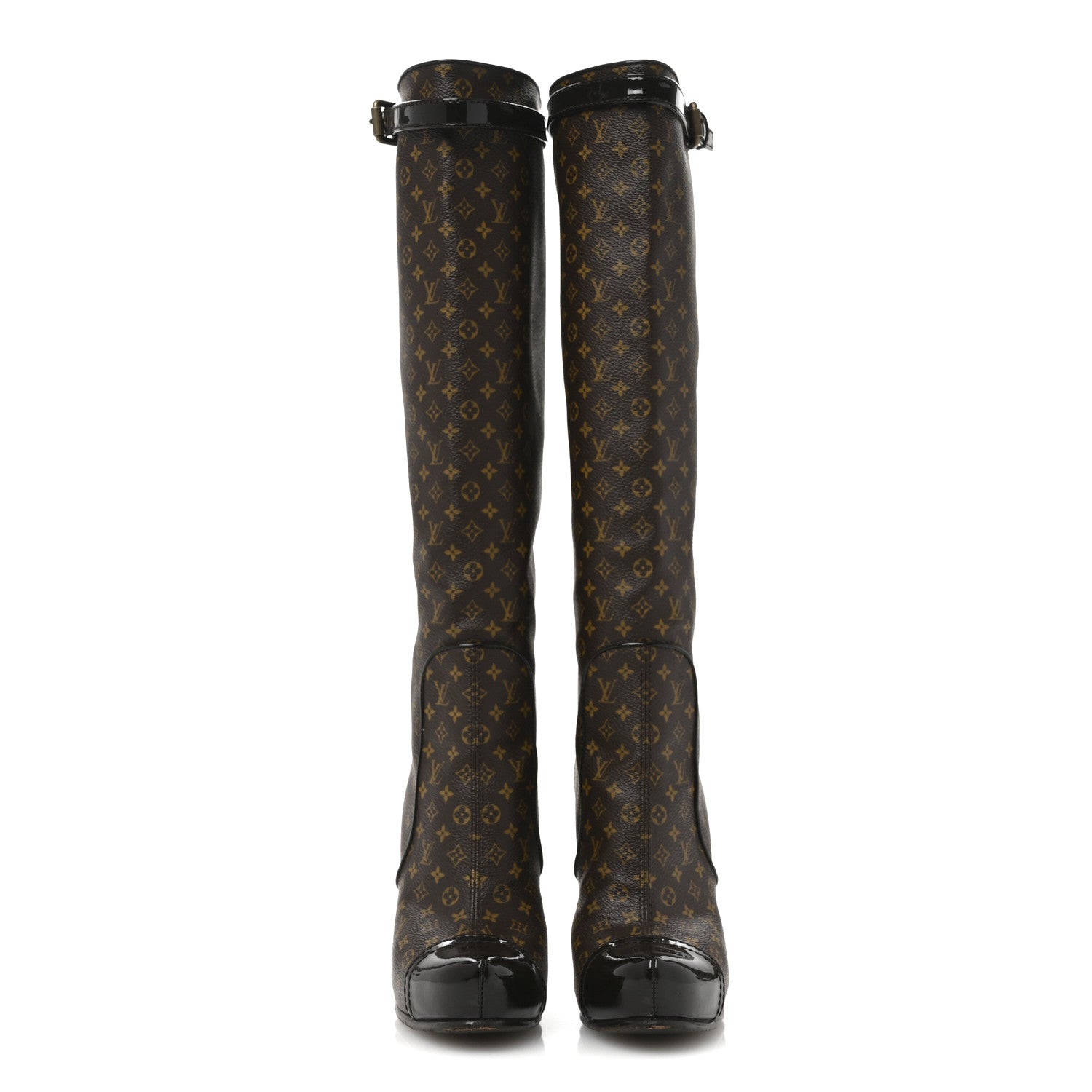 Louis Vuitton Patent Monogram Idole Knee High Boots 37 Brown 2 of 9