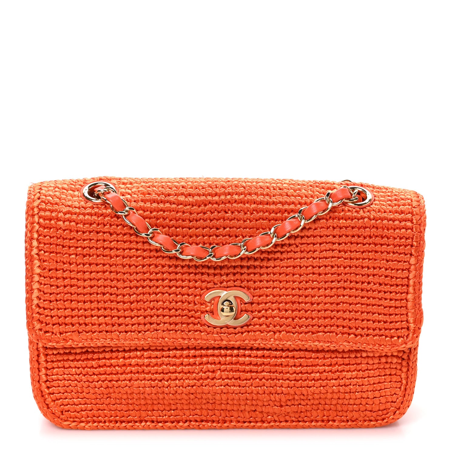 Chanel Braided Raffia Small Coco Beach Flap Bag Orange 1 of 10