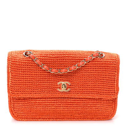 Chanel Braided Raffia Small Coco Beach Flap Bag Orange 1 of 10