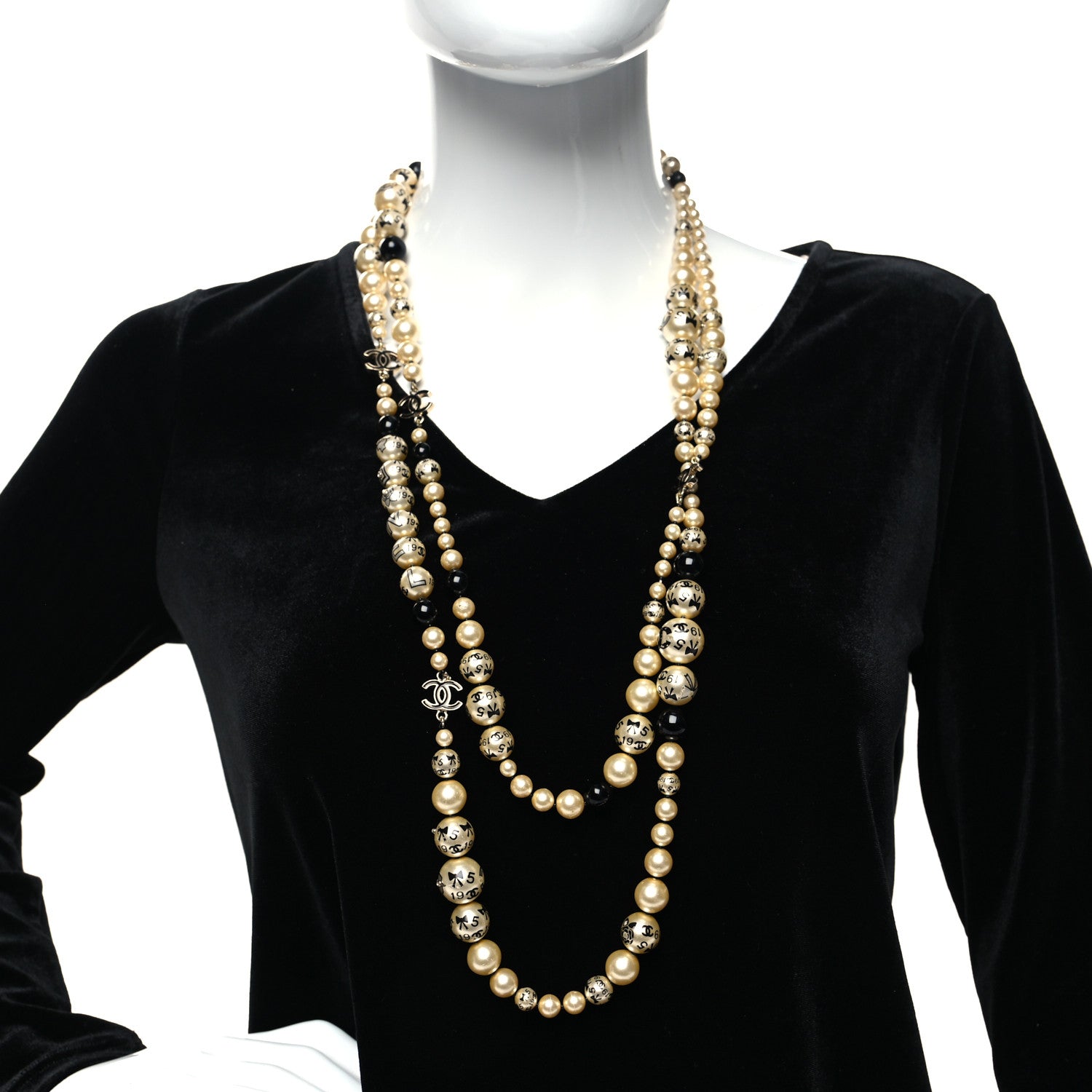 Chanel Painted Pearl CC Coco Long Necklace Black Gold 2 of 5