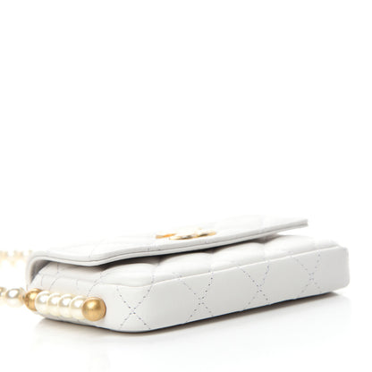 Chanel Calfskin Quilted About Pearls Card Holder Flap With Chain White 4 of 12