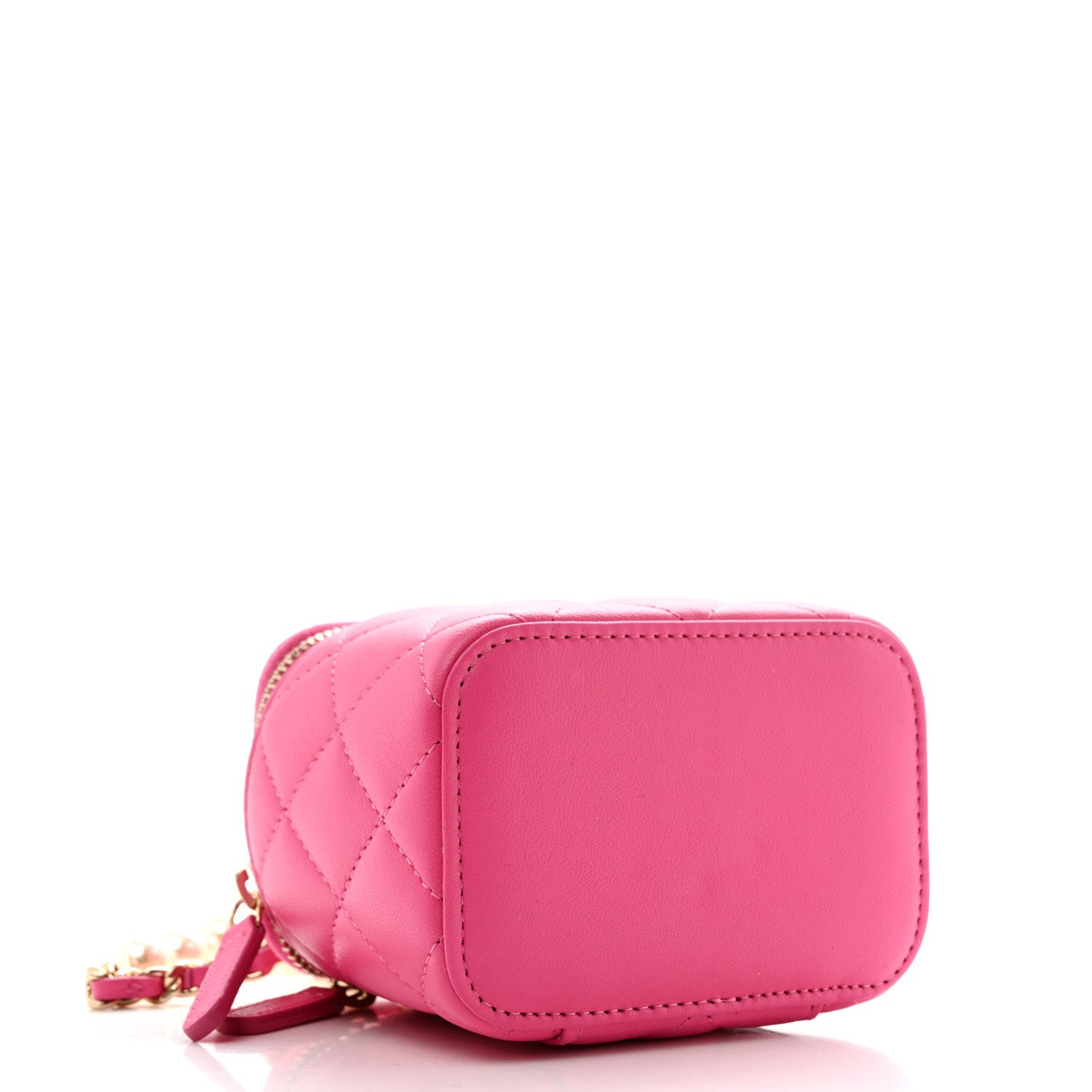 Chanel Lambskin Quilted Mini Vanity Case With Pearl Chain Pink