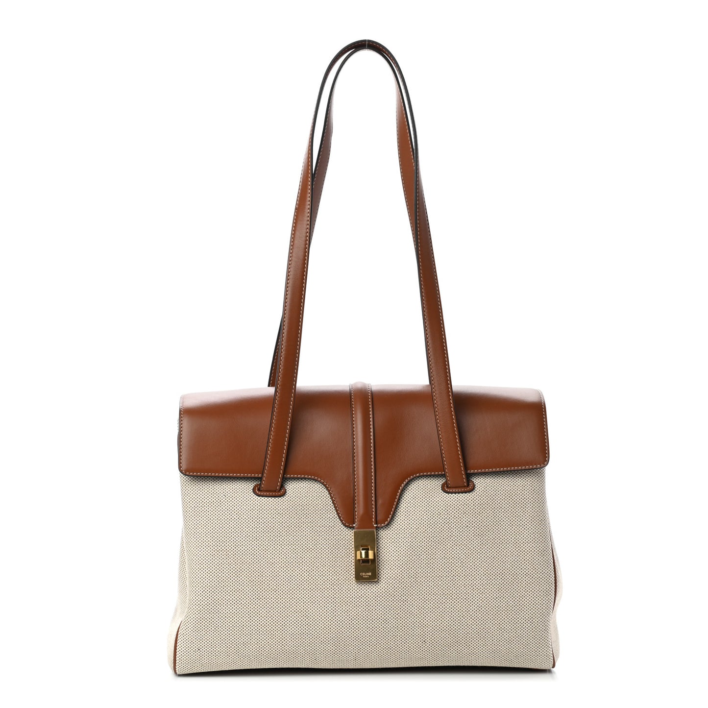 Canvas Calfskin Medium Soft 16 Top Handle Bag Tan White